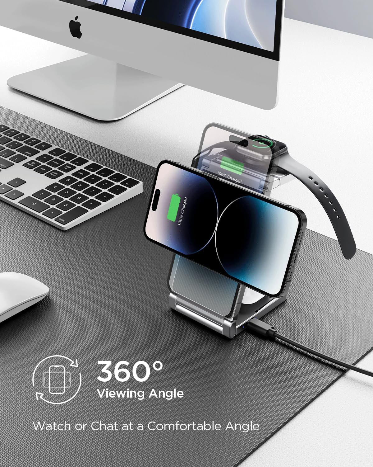 Hohosb – Estación de carga magnética, 3 en 1, plegable, de aleación de zinc, cargador inalámbrico compatible con cargador Magsafe para iPhone