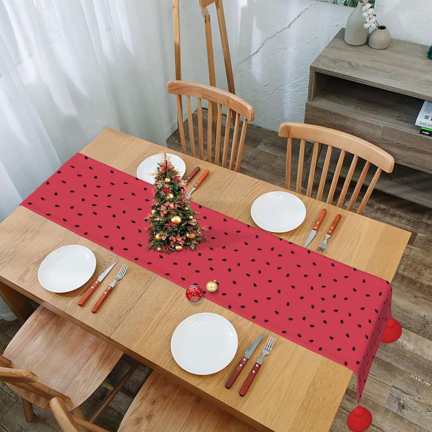 Watermelon with Black Seeds Christmas Table Runner Dining Table Decor Christmas Decorations Indoor Home Decor Christmas Table Runners Xmas Navidad