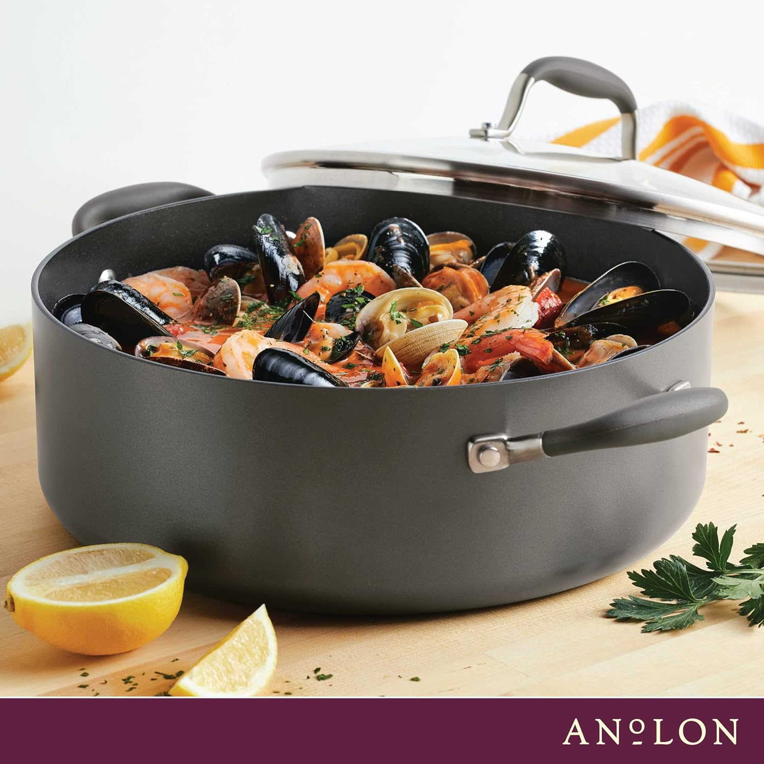 Anolon Advanced Home – Olla ancha antiadherente anodizada dura (7.5 cuartos de galón, piedra lunar)