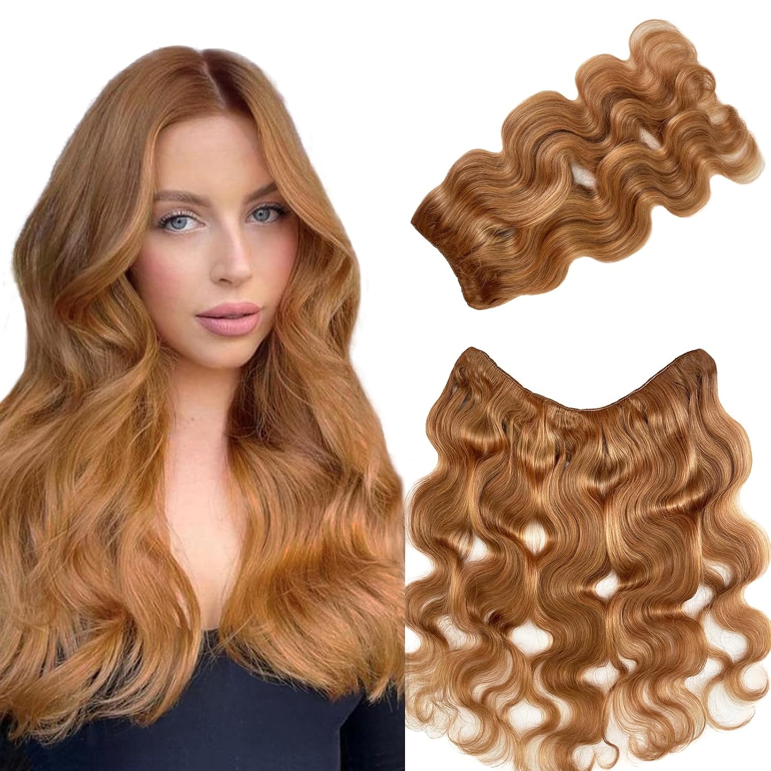 Extensiones de cabello humano ondulado con clip de 16 pulgadas, extensiones de cabello humano con clip de doble trama, una pieza, 100% cabello