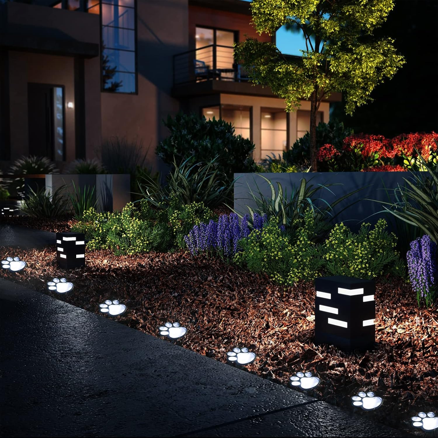 Luces solares de 16.8 pies, tira de luces solares de animales de gato y perro (juego de 8) decoración al aire libre, calienta a tu mascota y haz que
