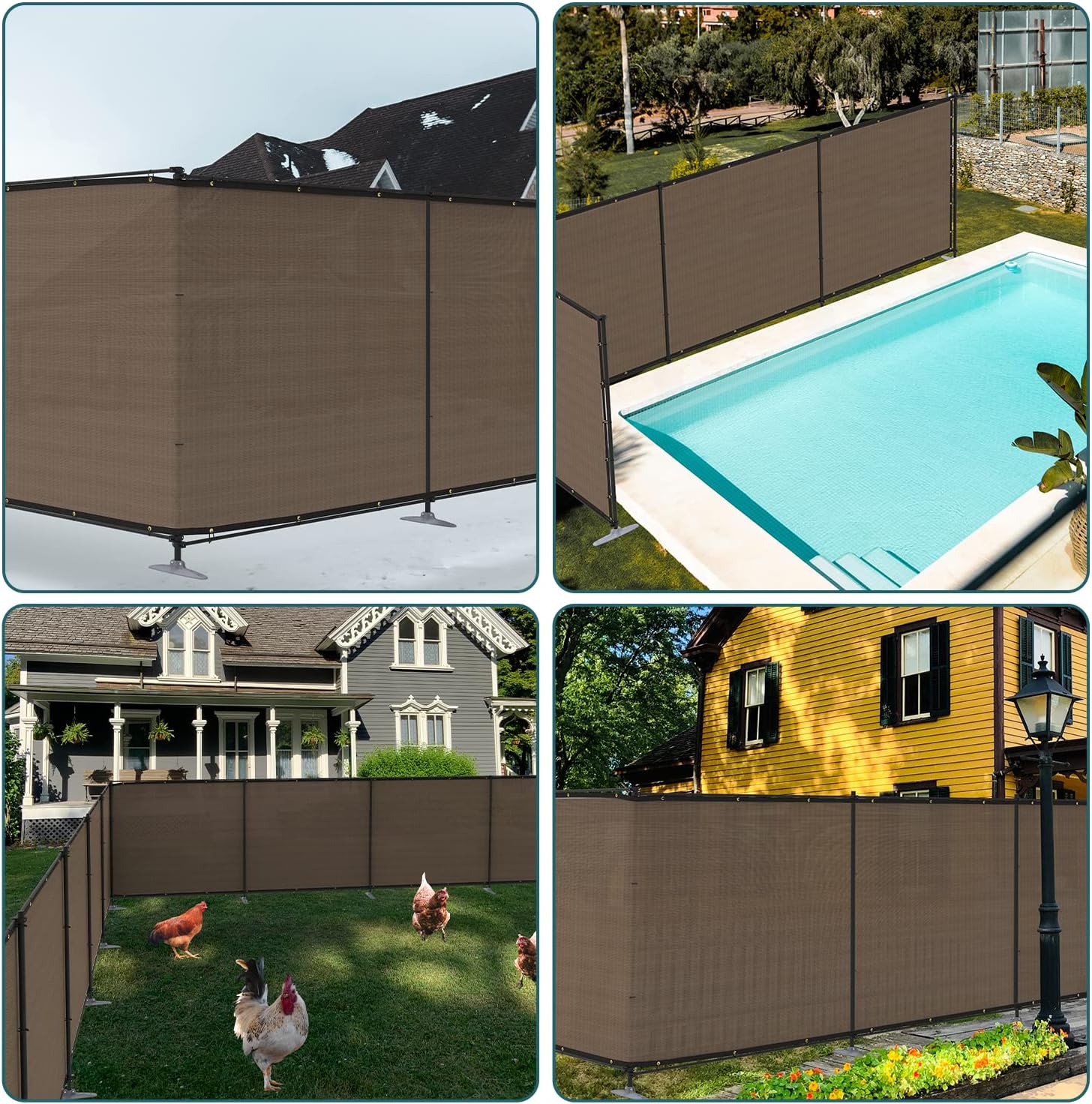 ECOOPTS Juego de valla de privacidad con postes y rieles, kit de valla de estacas para patio, jardín, piscina (6 pies de alto x 12 pies de largo,