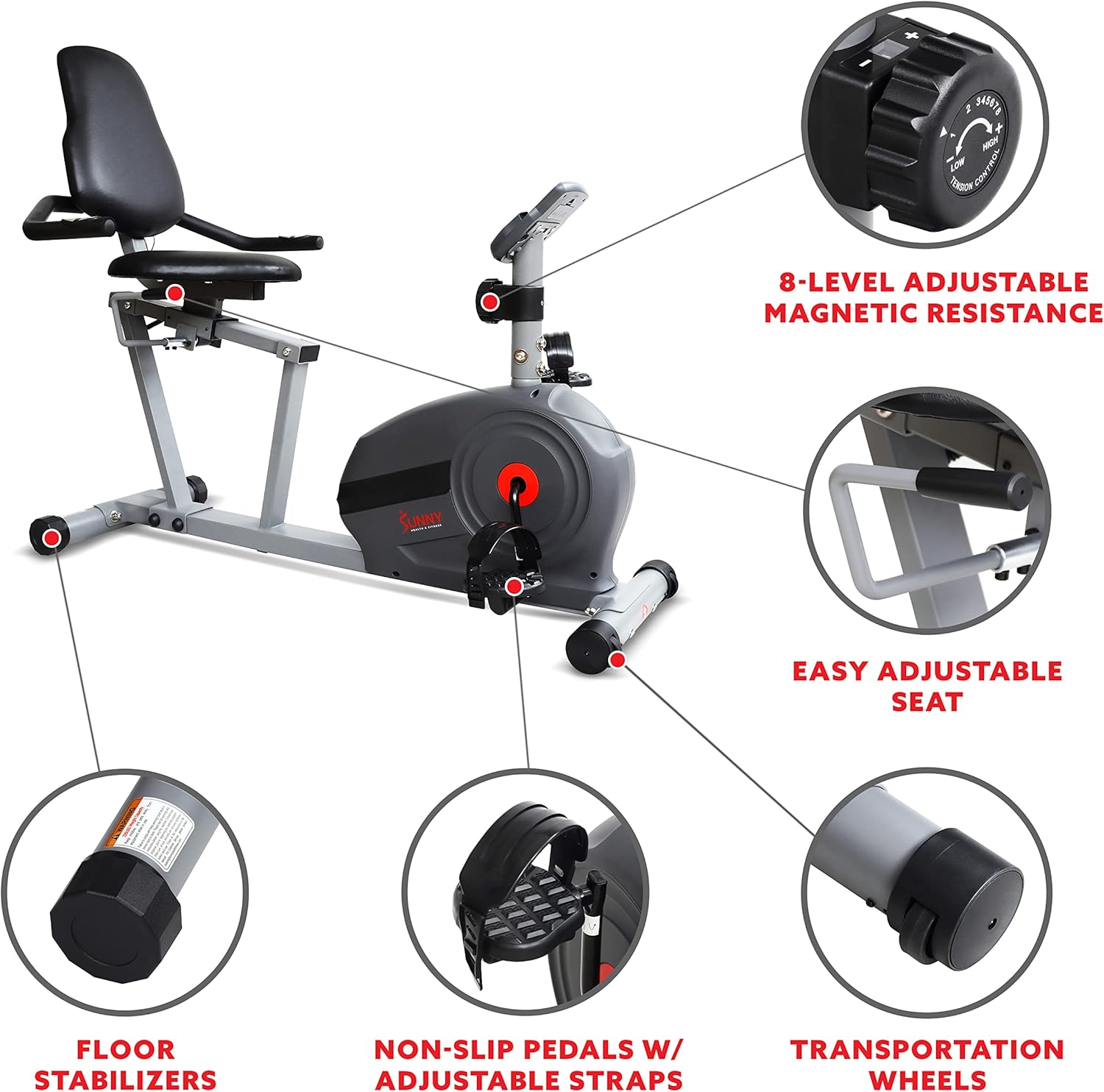 Sunny Health & Fitness Bicicleta reclinada Essential Interactive Series – SF-RB422903