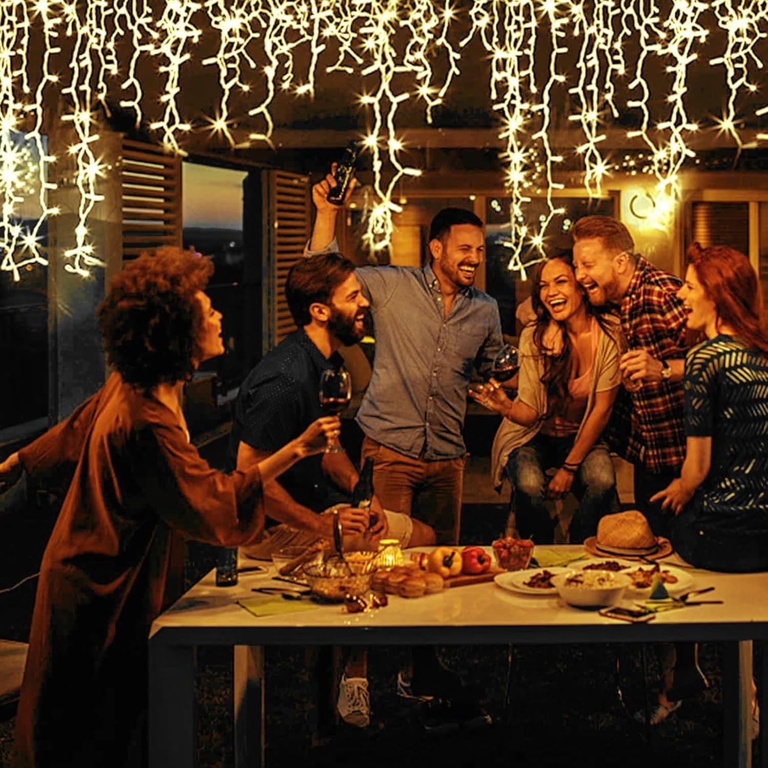 Luces solares de carámbano para decoración al aire libre  506 luces LED de Navidad de carámbano para exteriores, impermeables, con control remoto, 8
