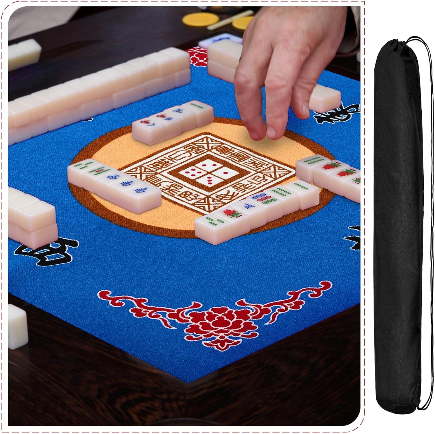 Buryeah Juego de 2 alfombrillas Mahjong con bolsa, antideslizantes, reducción de ruido, cubierta de mesa para juegos de cartas de póquer, juegos de