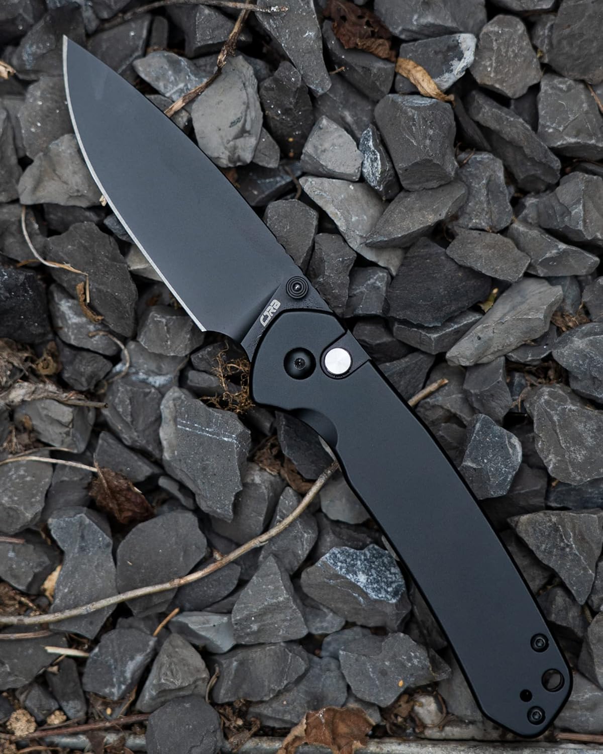 CJRB – Cuchillo plegable pirita (J1925) AR-RPM9 hoja y mango de acero inoxidable PVD negro con bloqueo de botón EDC Navaja de bolsillo con clip