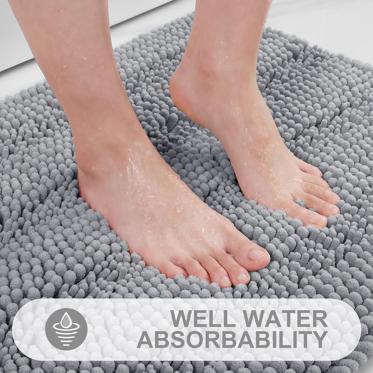 Grandaily Alfombras de baño de felpilla a rayas y alfombras para inodoro en forma de U, tamaño de alfombra de baño 24 x 16 pulgadas y alfombras de