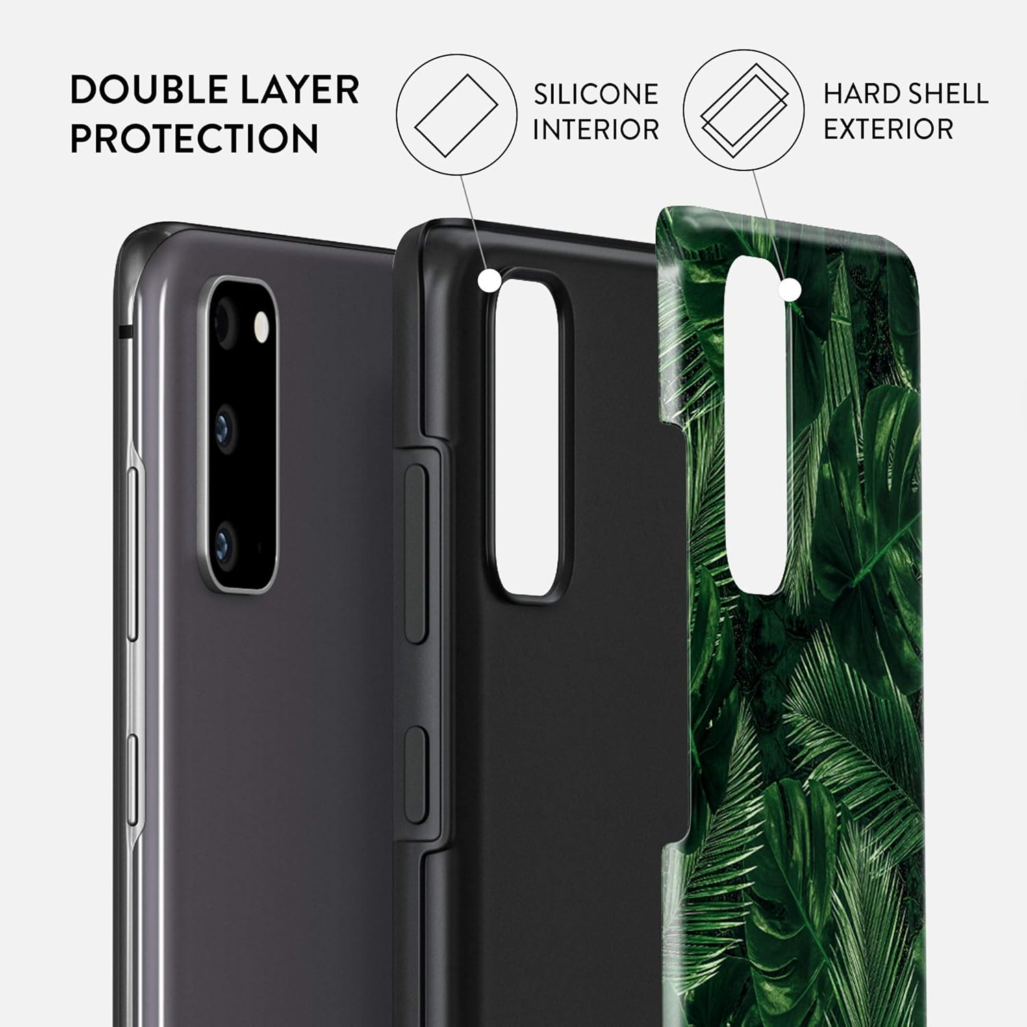 BURGA Funda para teléfono compatible con Samsung Galaxy S20 FE  Carcasa rígida híbrida de 2 capas + funda protectora de silicona  Hojas de hojas de