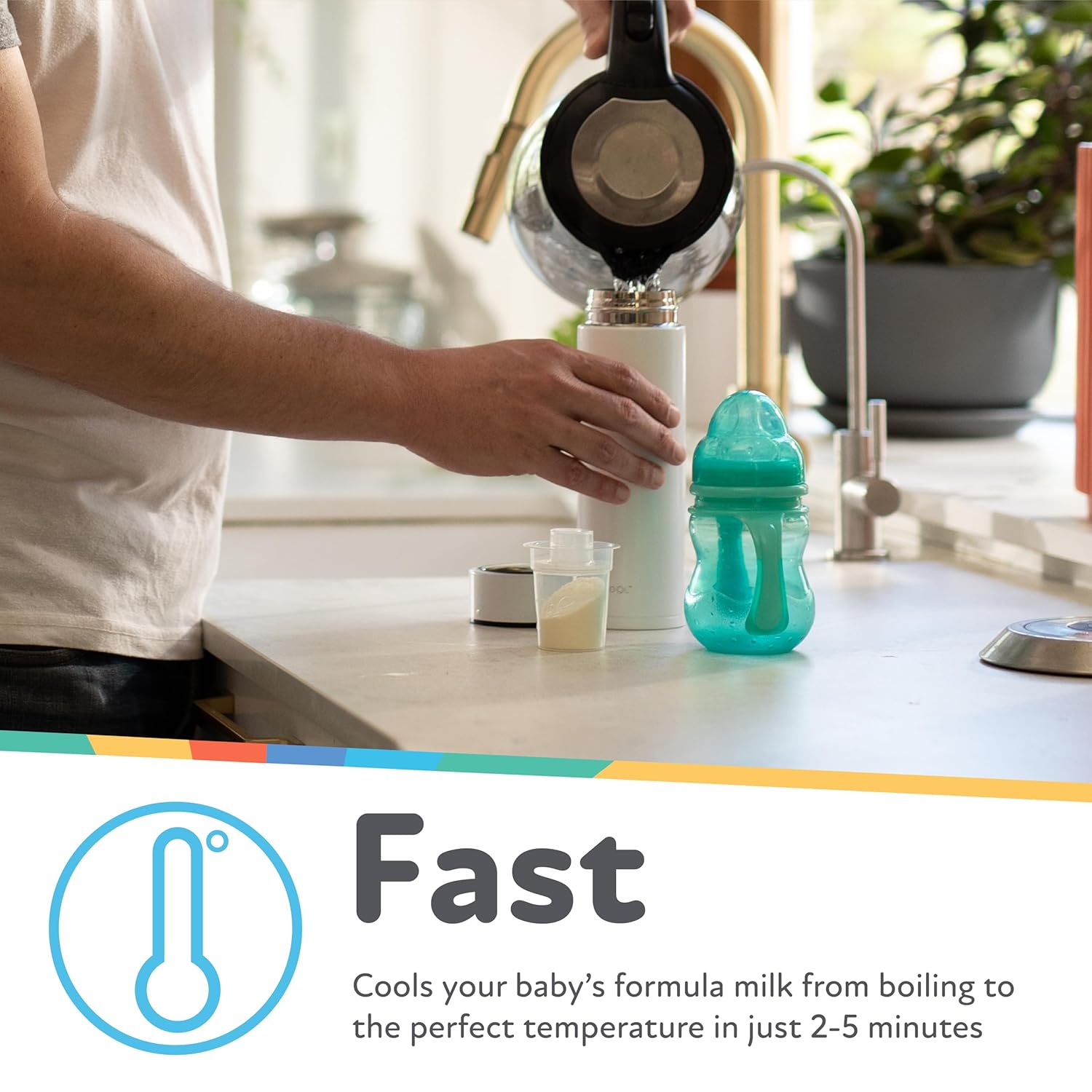Nuby RapidCool – Fabricante portátil de biberones para bebés, sin BPA, incluye dispensador de leche en polvo y tapa digital, ideal para biberones de