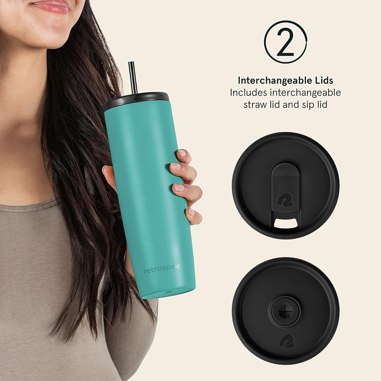 Retrospec Arroyo – Vaso térmico de acero inoxidable con tapa y pajita, reutilizable, aislado y reutilizable, taza de viaje para café helado, vasos