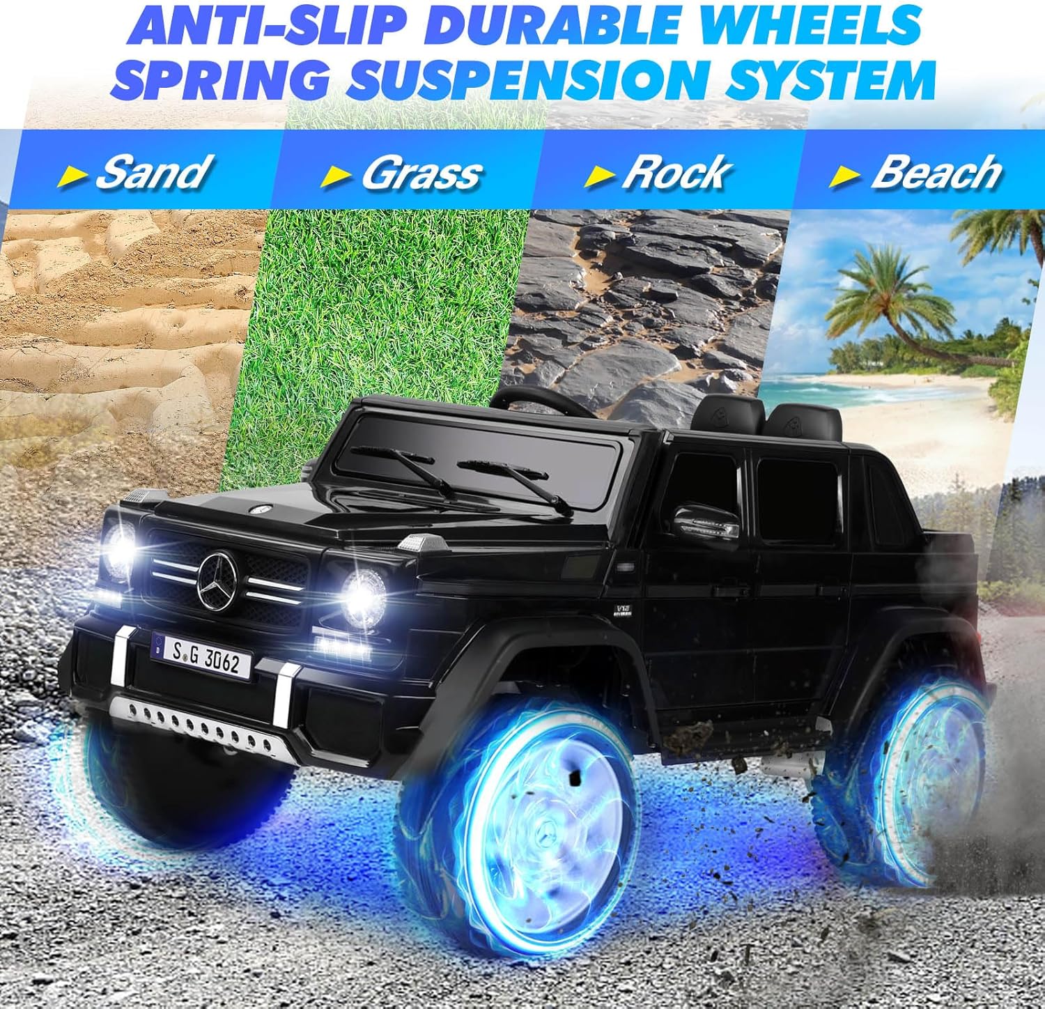 JOYLDIAS Mercedes-Benz G650S – Auto de paseo para niños, camión de paseo para niños 12V7AH con control remoto de 2.4 GHz, 3 velocidades, Bluetooth,