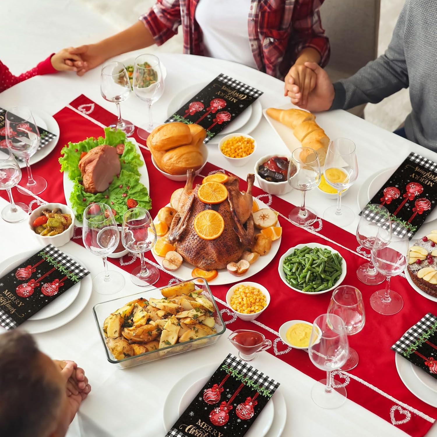 Sinmoe 200 toallas de mano desechables de Navidad para baño, diseño de búfalo a cuadros, servilletas de papel de Navidad, decoración de Navidad,