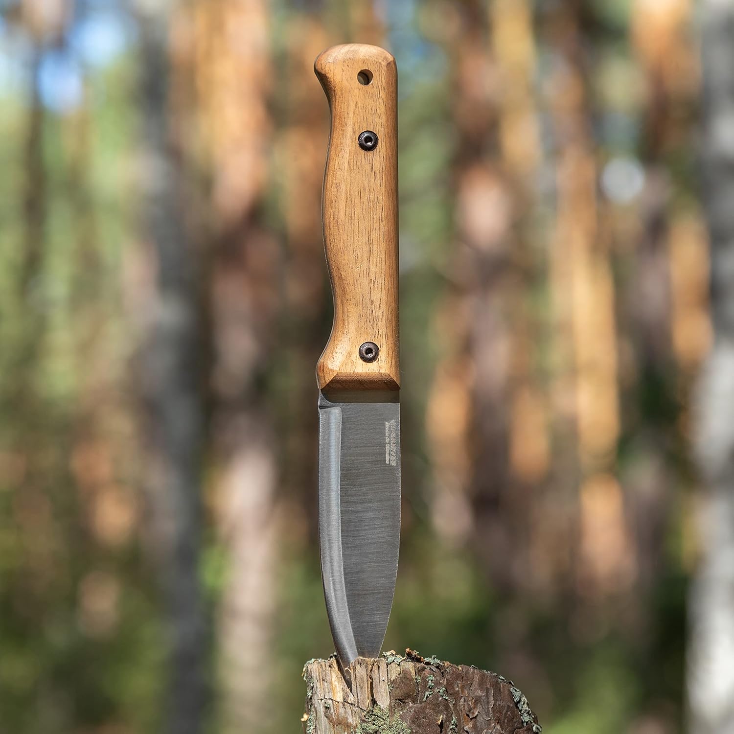 BPS Knives B1 SSH – Cuchillo bushcraft de acero inoxidable con funda de cuero, cuchillos de campamento, cuchillo de hoja fija de espiga completa