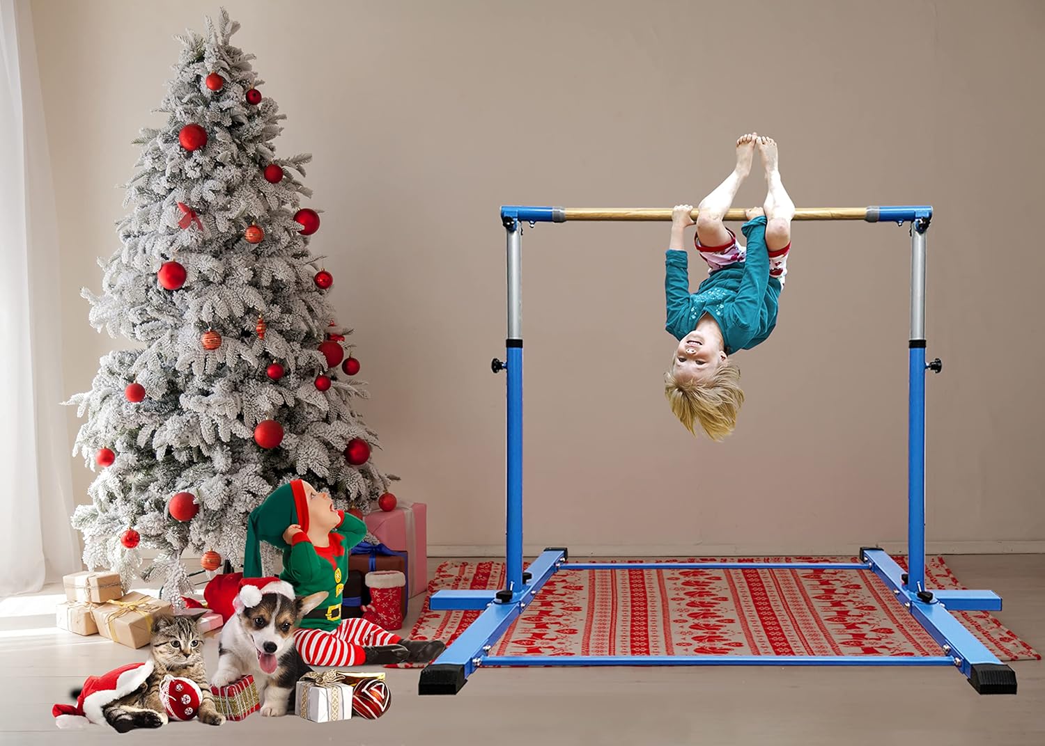 Kip Bar de gimnasia, barra horizontal para niños y niñas, altura ajustable de 3 a 5 pies, equipo de gimnasio en casa, ideal para entrenamiento en
