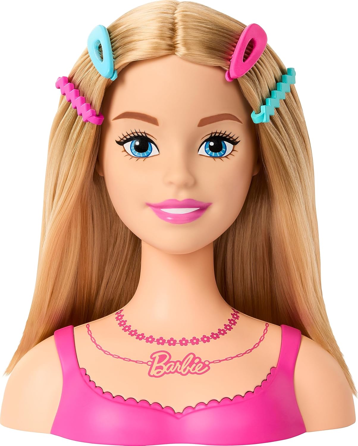 Barbie Cabeza de estilo de muñeca, cabello rubio con 20 accesorios coloridos, cabeza de muñeca para peinar el cabello