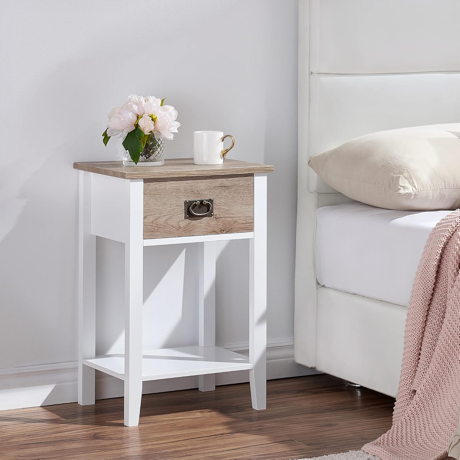 VECELO Juego de 2 mesitas de noche, mesa auxiliar con cajones para dormitorio, sala de estar, sofá, mesita de noche, muebles de acento vintage,