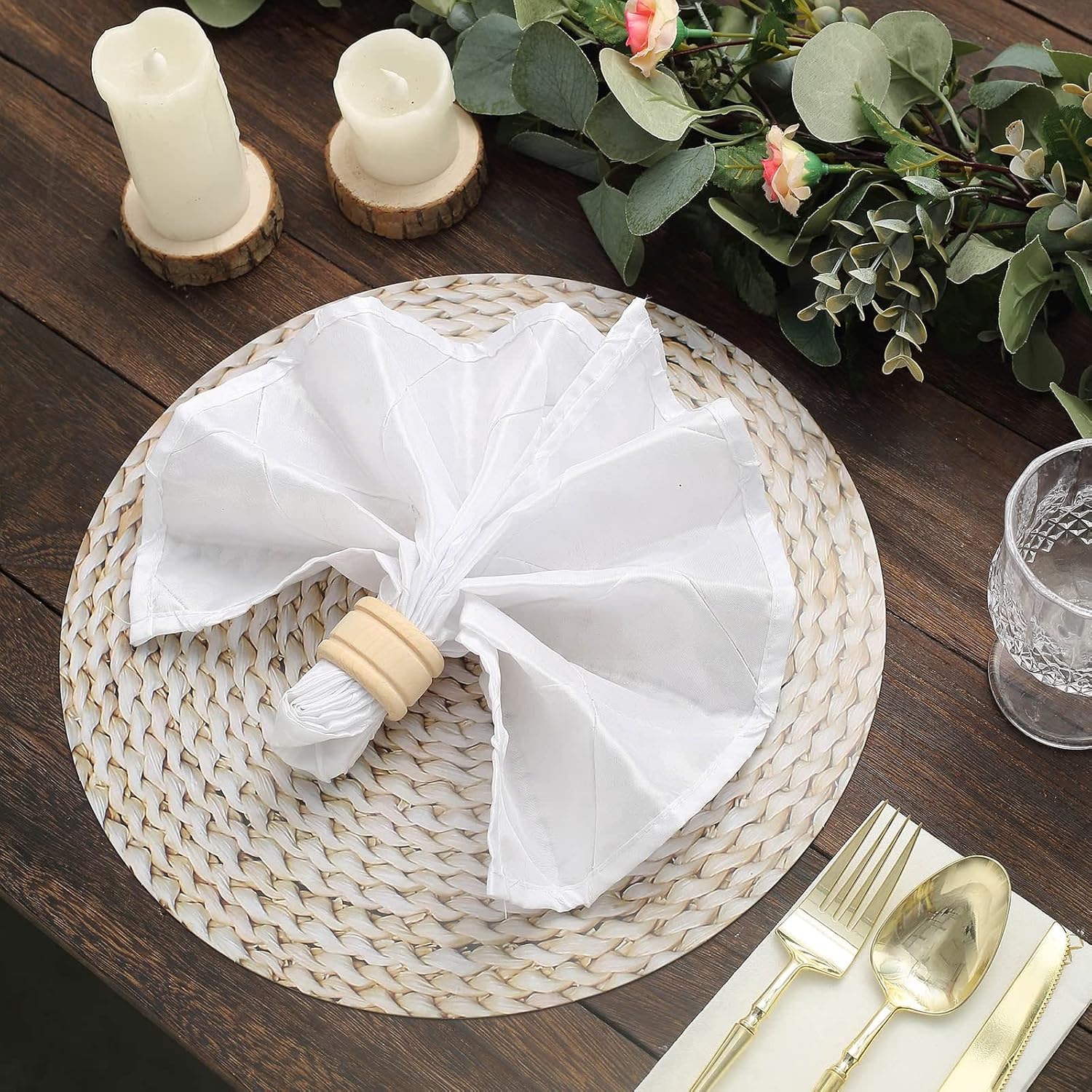 TABLECLOTHSFACTORY – Paquete de 6 bandejas desechables con diseño de ratán tejido de trigo de 13 pulgadas, platos de carga de papel redondos