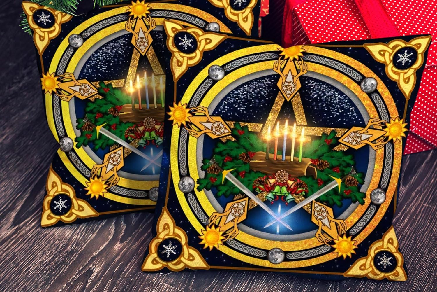 Nepnuser Yule – Juego de 2 fundas de almohada de 18 x 18 pulgadas, decoración pagana de Navidad, solsticio de invierno, vacaciones, para cama, sofá