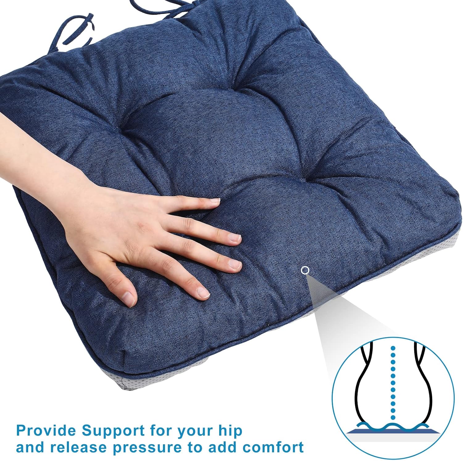 EAIMi Cojines para sillas de interior para sillas de comedor, paquete de 4 unidades, almohadillas de espuma viscoelástica copetudas para sillas de