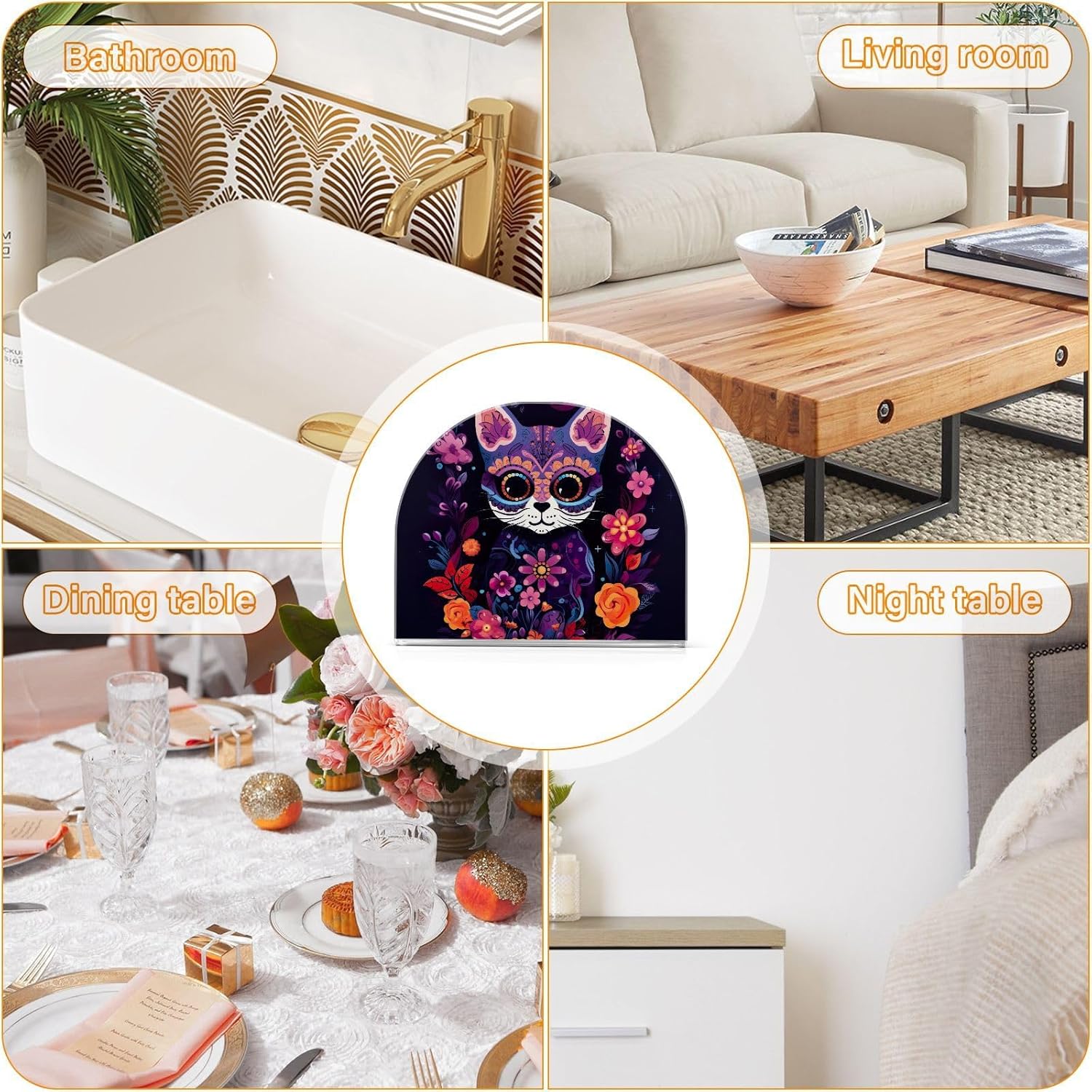 Servilletero de gato con calavera de azúcar de Halloween para mesa, dispensadores de servilletas de tejido acrílico, servilleteros de cóctel para