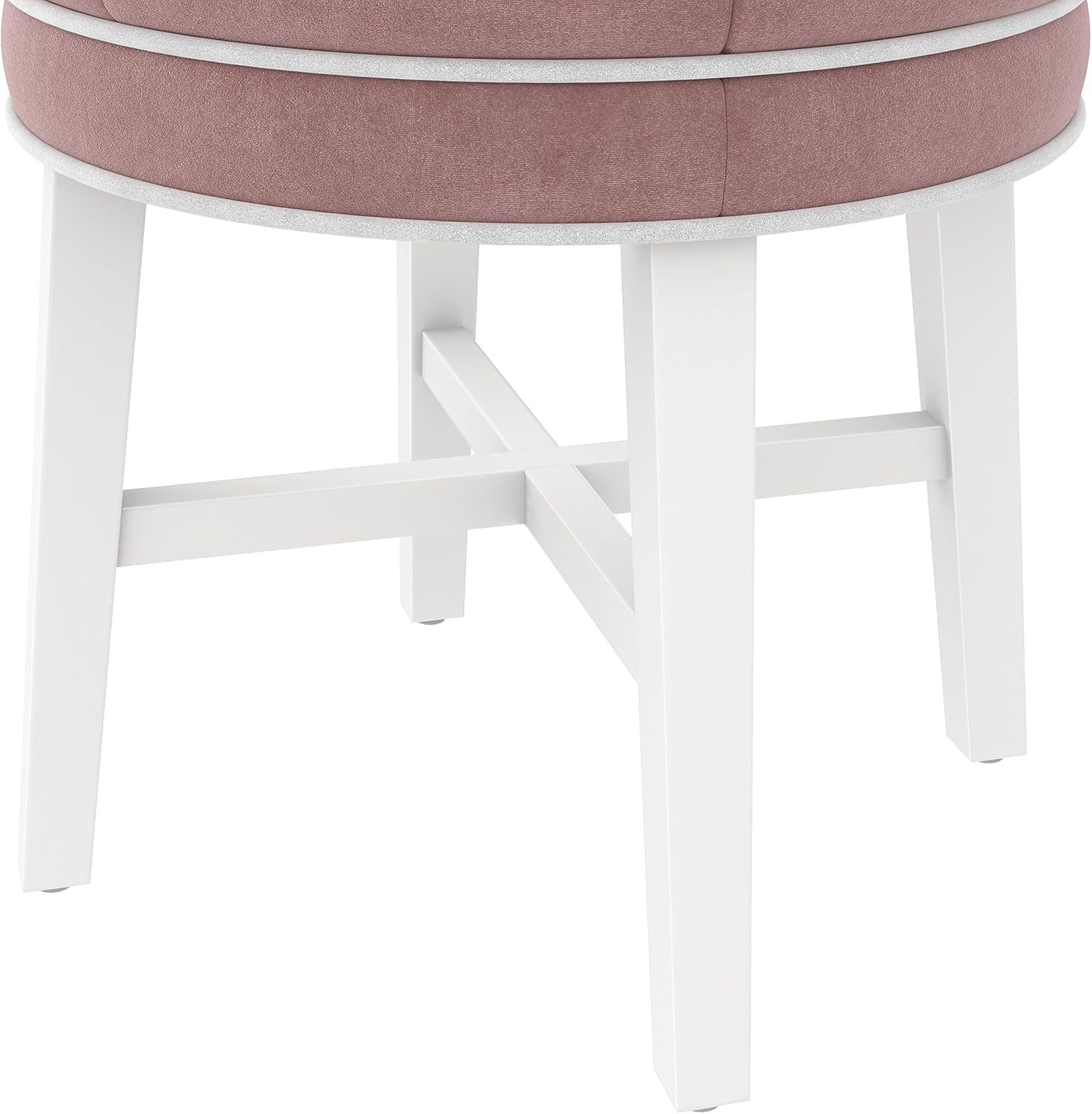 Hillsdale, Sophia Taburete redondo de madera capitoné y tapizado sin espalda para sala de maquillaje o baño, color rosa