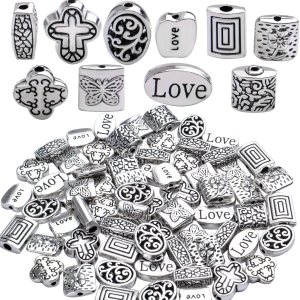 3.53oz (alrededor de 70 a 120 piezas) cuentas espaciadoras de plata antigua, mezcladas pequeñas cuentas tibetanas sueltas para hacer pulseras, 3.53oz (alrededor de 70 a 120 piezas) cuentas espaciadoras de plata antigua, mezcladas pequeñas cuentas tibetanas sueltas para hacer pulseras,