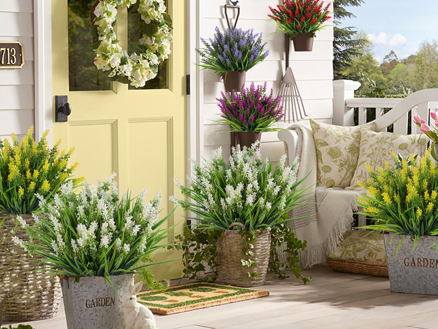 RECUTMS Plantas y flores artificiales para exteriores, flores artificiales para exteriores, plantas falsas para exteriores, flores resistentes a los