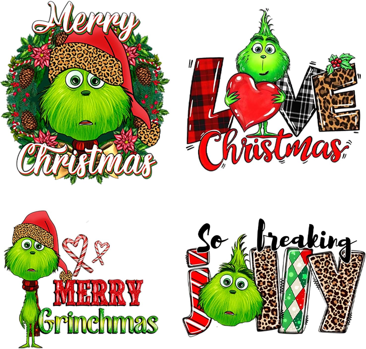 Parches de transferencia para planchar de Navidad  4 calcomanías de invierno para planchar en Navidad, diseño navideño, lindas calcomanías de vinilo