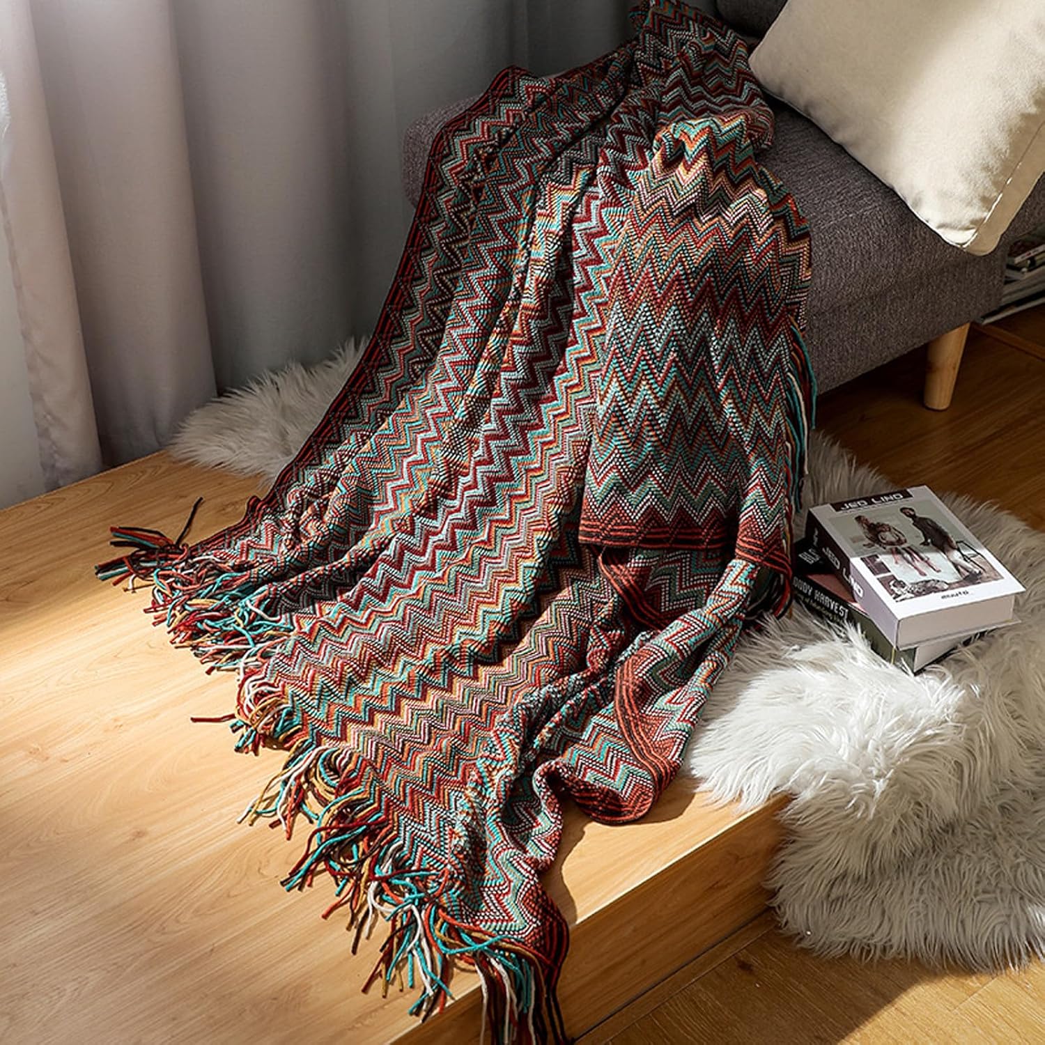 Manta bohemia de punto con borlas, para exteriores, reversible, suave, acogedora, ligera, para sofá cama, sofá, cama, manta decorativa afgana para