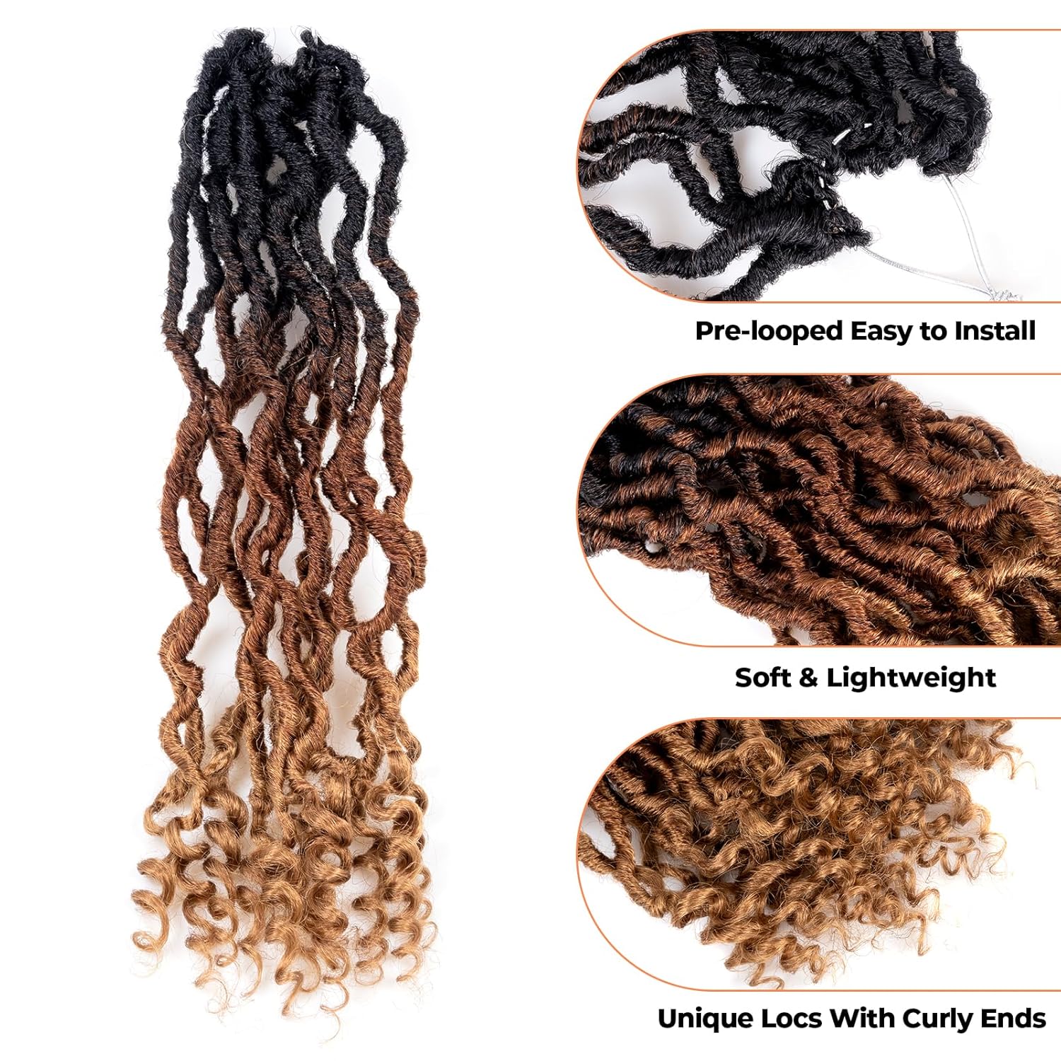 Toyotress Passion Locs – Cabello de ganchillo de 14 pulgadas, 8 paquetes de cabello sintético ombré marrón rubio con extremos rizados, extensiones