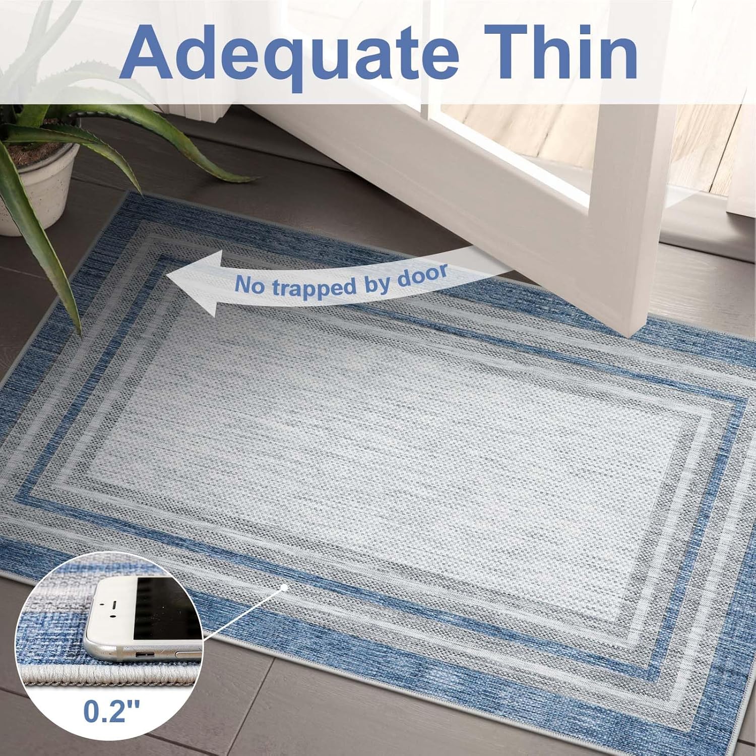 Alfombra de pasillo de 2 x 8 pulgadas, color azul, moderna, antideslizante, lavable, alfombra con respaldo de goma, alfombras largas para pasillo, 2