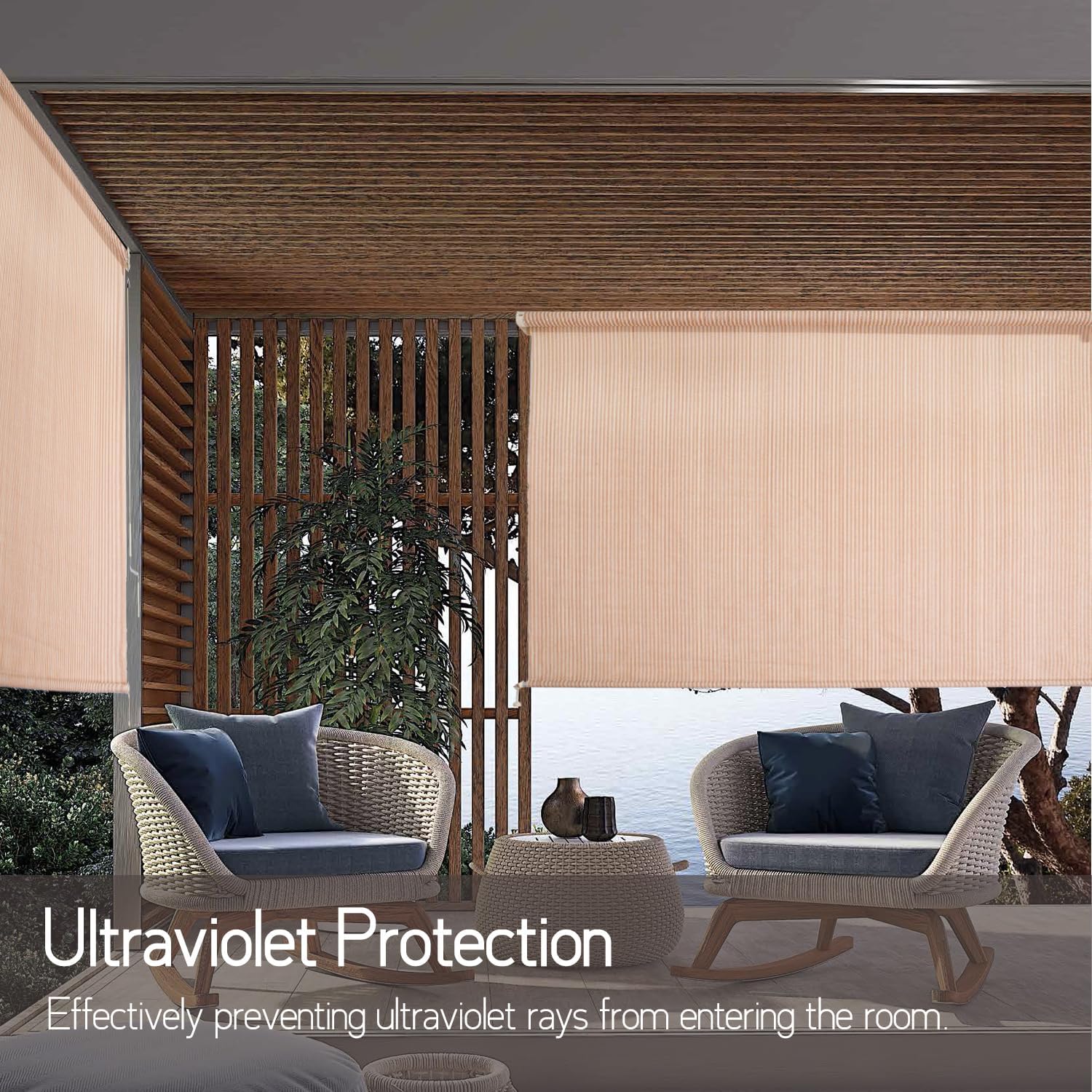 Persiana enrollable para exteriores de 8 pulgadas de ancho x 8 pies de altura, parasol inalámbrico para patio al aire libre, tipo persiana