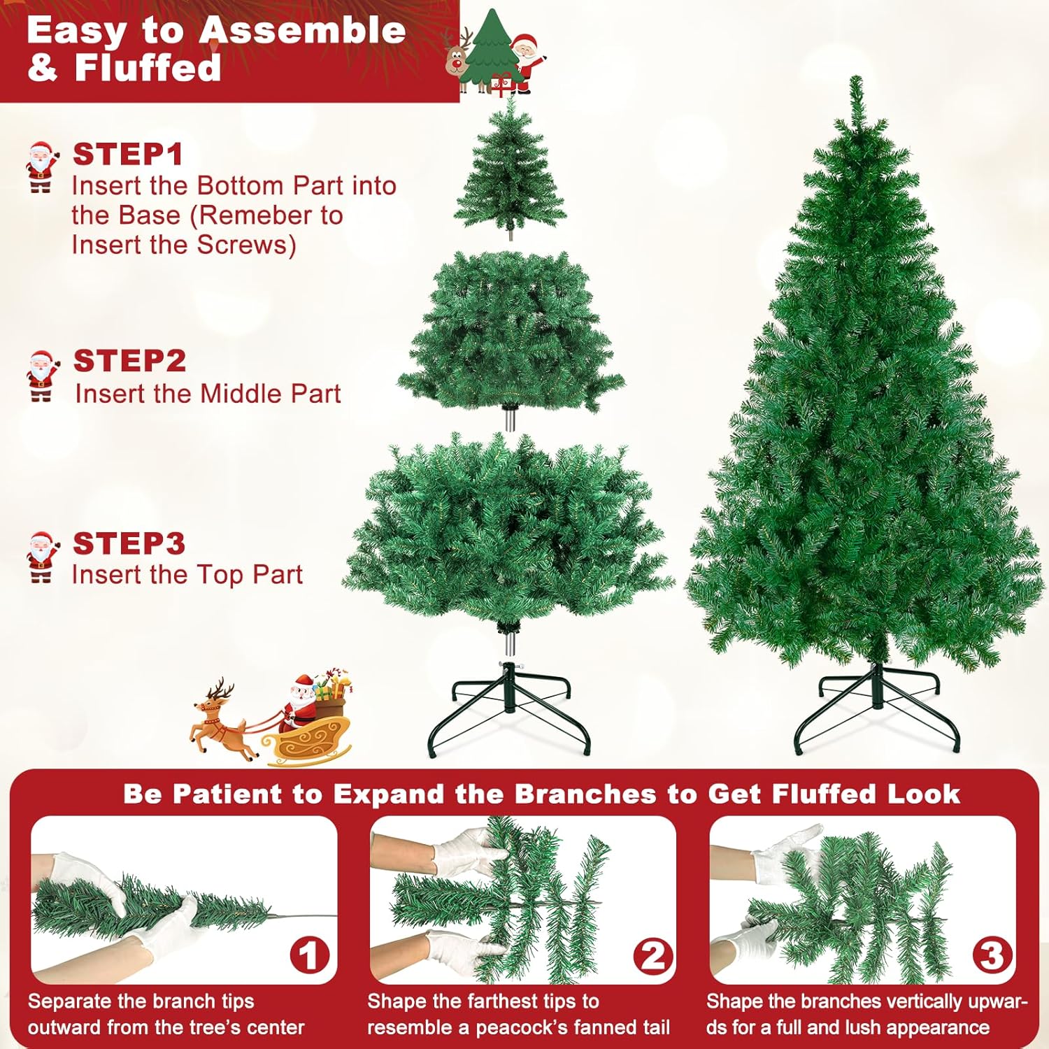 Árbol de Navidad artificial de 1,000 puntas de 6 pies sin luz verde con base de metal Choiana