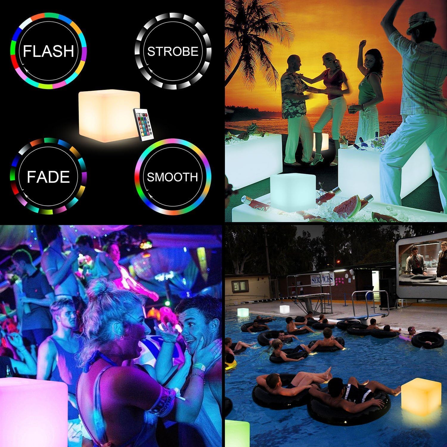 COPU Cubo de luz LED RGB de 20 pulgadas, luces LED que cambian de color, asiento de cubo LED ultra resistente, mesa de cubo LED para decoración de