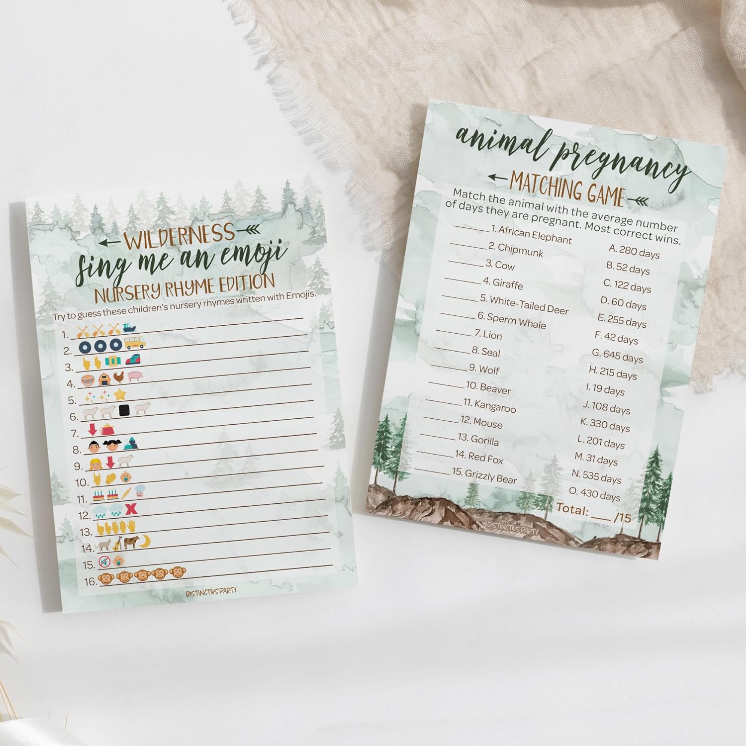 Little Adventurer – Juego de fiesta de baby shower, embarazo de animales y emoji, juego de adivinanzas (paquete de 2 juegos), 20 tarjetas de doble