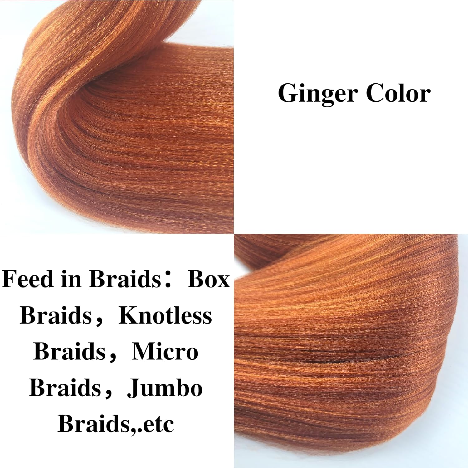 Extensiones de cabello trenzado Kanekalon preestiradas de color rojo cobrizo, se alimentan en trenzas