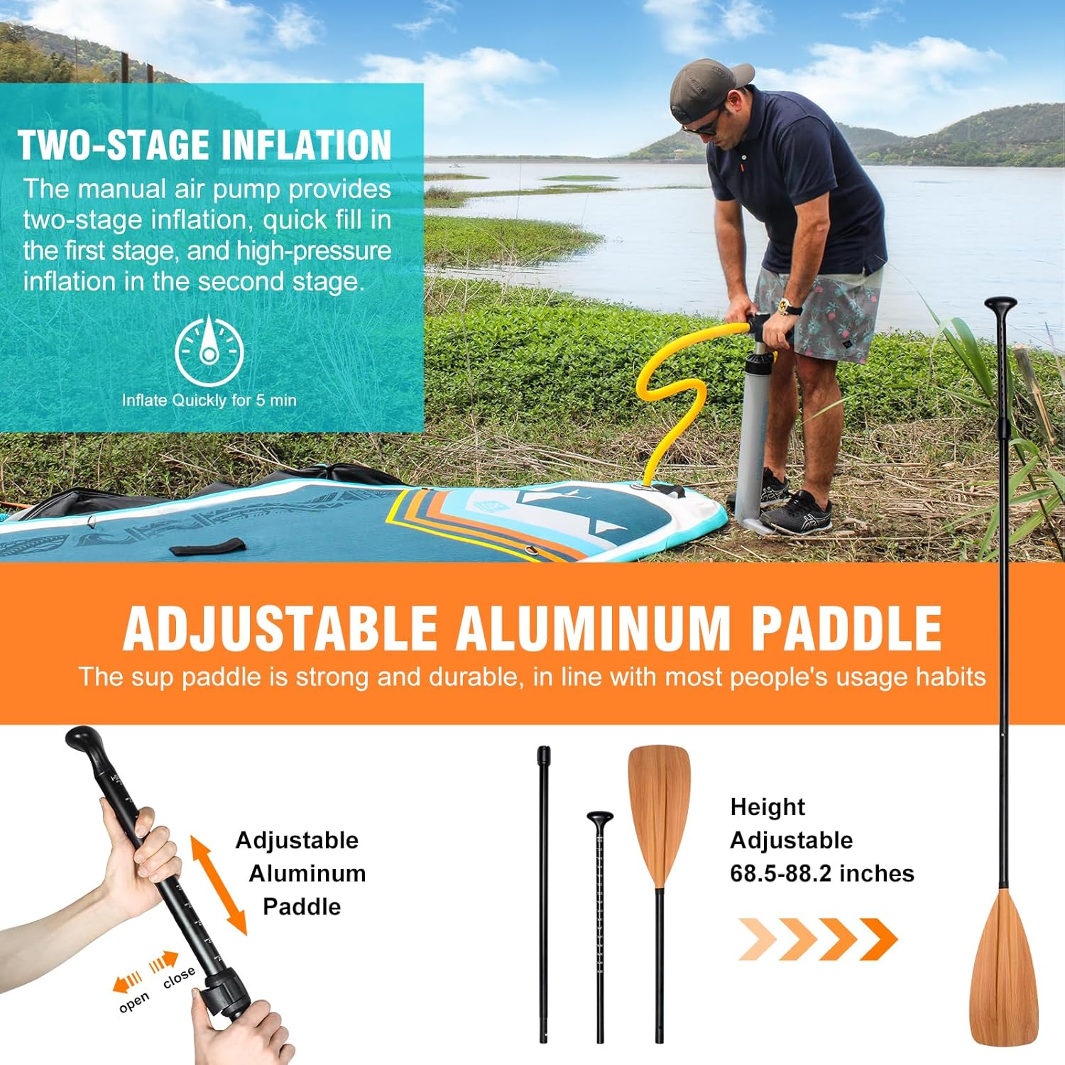 WOOWAVE – Tabla de remo inflable de pie de 10 pies 2 pulgadas  11 pies 6 pulgadas de ancho plataforma antideslizante, accesorios de SUP de primera