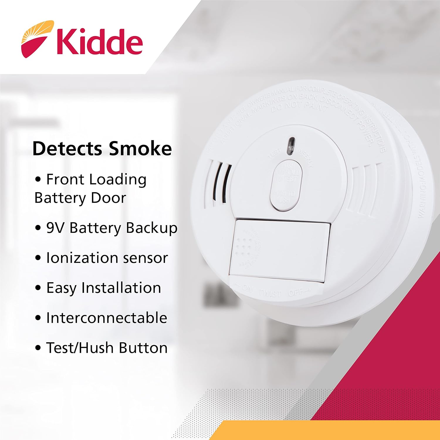 Kidde Detector de humo, alarma de humo cableada, botón de silencio de prueba, (paquete de 2) detector de humo blanco y de humo, alarma de humo a