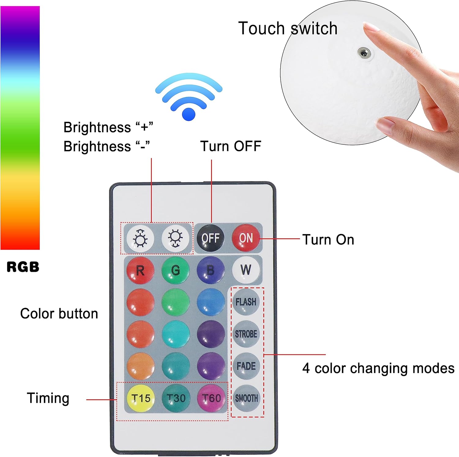 Lámpara de luna, impresión 3D de 4.72 pulgadas, 16 colores, luz nocturna de luna con soporte, control remoto y táctil, brillo ajustable y recarga