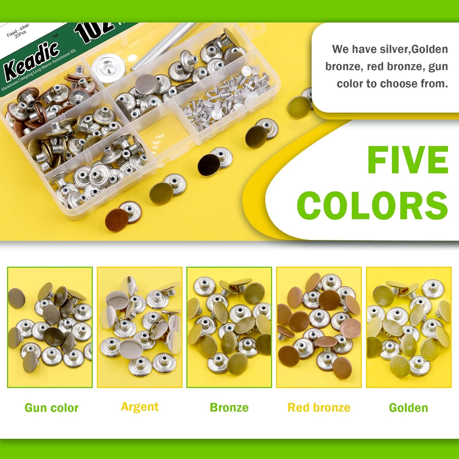 Keadic 202 piezas de 5 colores sin costura botones de jeans kit de repuesto con base de metal, botones de metal de 0.67 pulgadas de repuesto combo