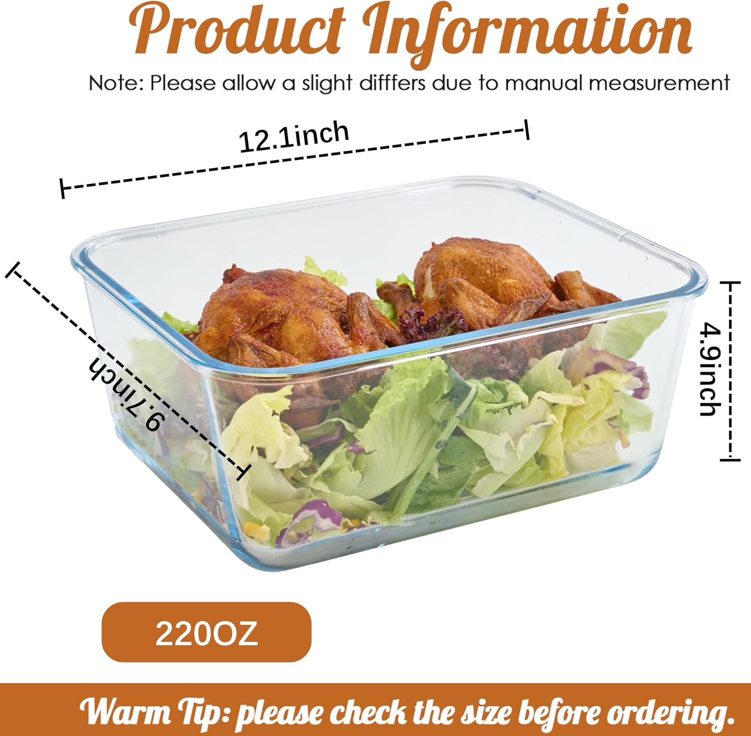 XXXXX-Large Recipiente práctico de vidrio con tapa de bloqueo, 220 onzas, sin BPA, vidrio de borosilicato, tamaño familiar, tamaño de fiesta, tapa