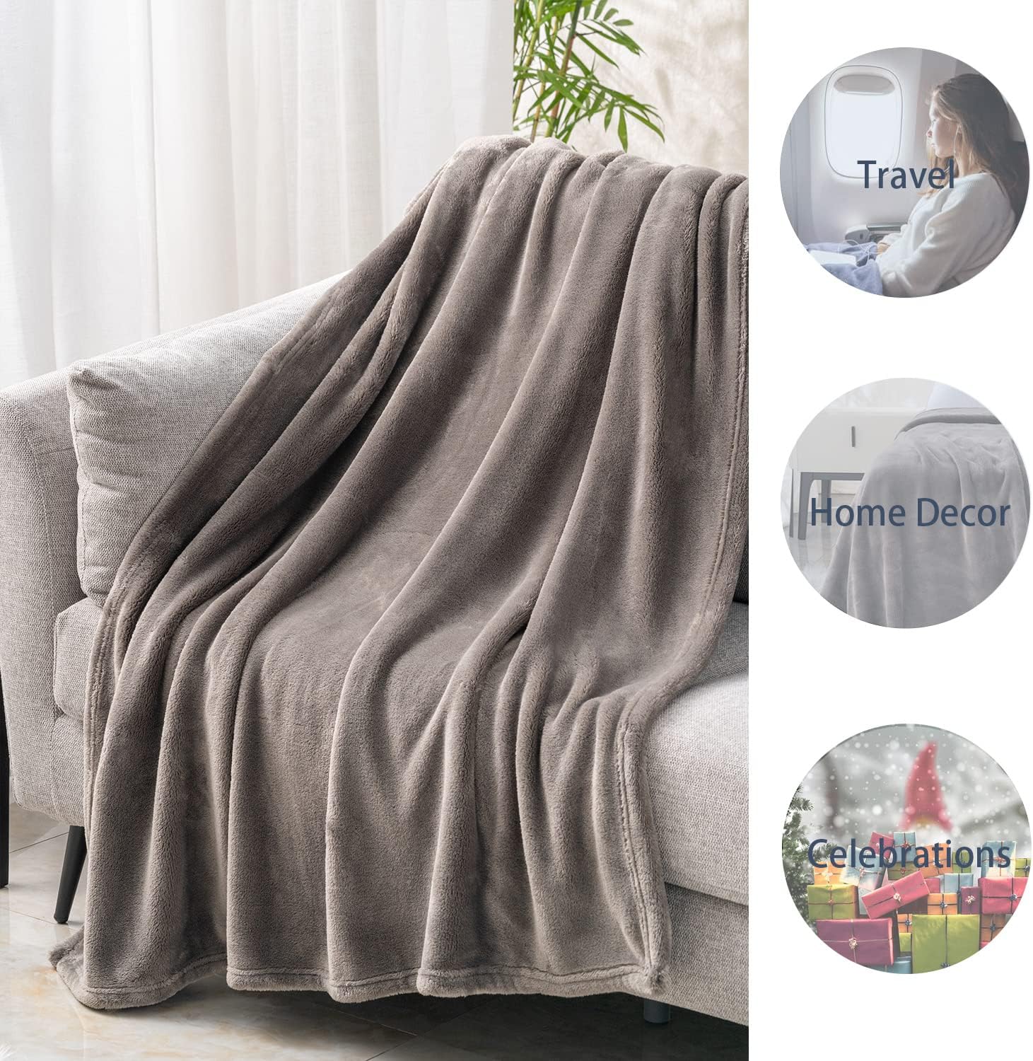 Manta de franela de felpa, acogedora, cálida y cómoda, suave manta de vellón para otoño, para sofá, silla, cama, campamento, viajes, tamaño King