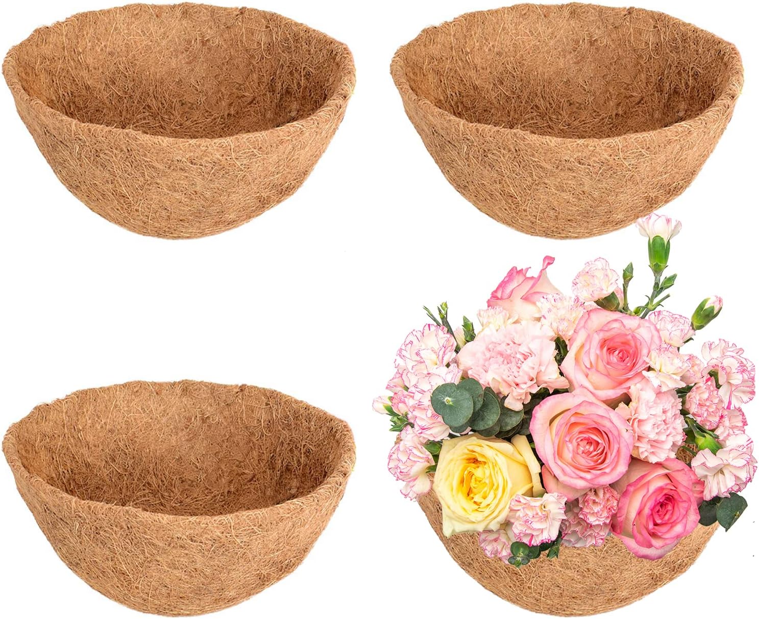 4 forros para cestas colgantes, forros de fibra de coco natural para colgar cestas redondas y canales, crecimiento de plantas, plantas, exteriores,