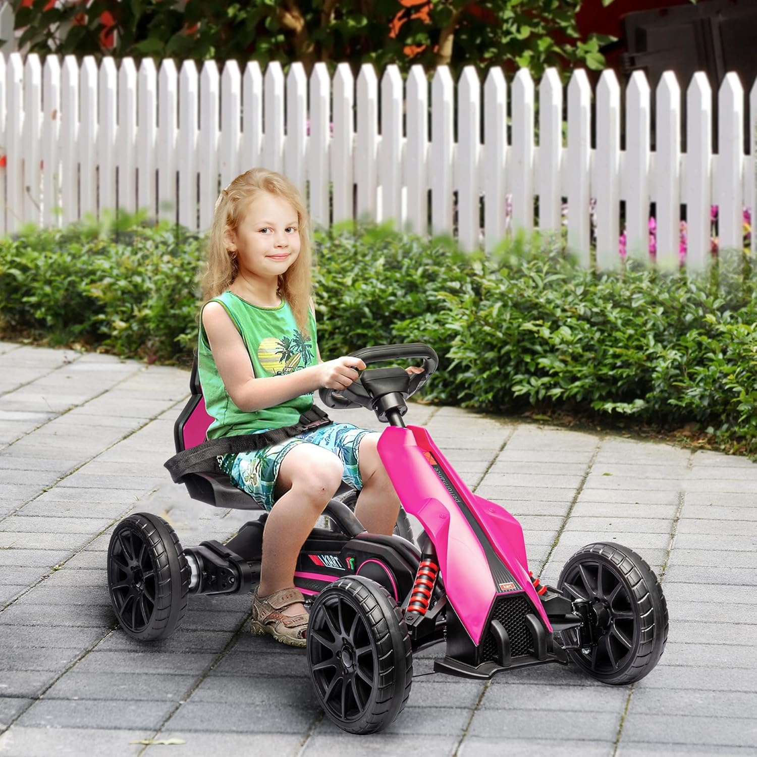 Aosom Go Kart eléctrico de 12 V para niños, juguete para montar al aire libre con accionamiento hacia adelante hacia atrás y velocidad ajustable,