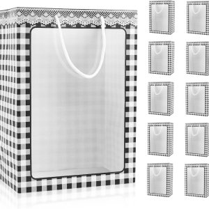 ywbag 10 bolsas de regalo transparentes con ventana, 13.8 x 9.8 x 5.9 pulgadas, color negro, bolsas de regalo transparentes con asa para despedida ywbag 10 bolsas de regalo transparentes con ventana, 13.8 x 9.8 x 5.9 pulgadas, color negro, bolsas de regalo transparentes con asa para despedida