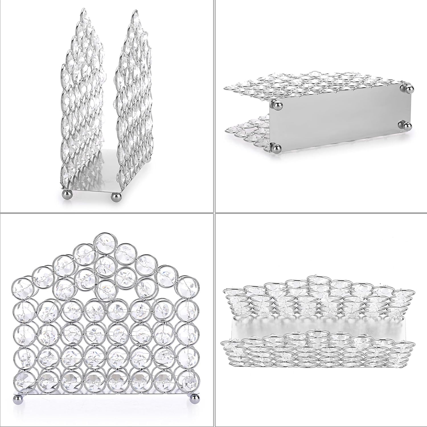 Sumnacon Servilletero vertical, servilletero de cristal brillante para cocina, comedor, escritorio, restaurante, fiesta, bar, color plateado