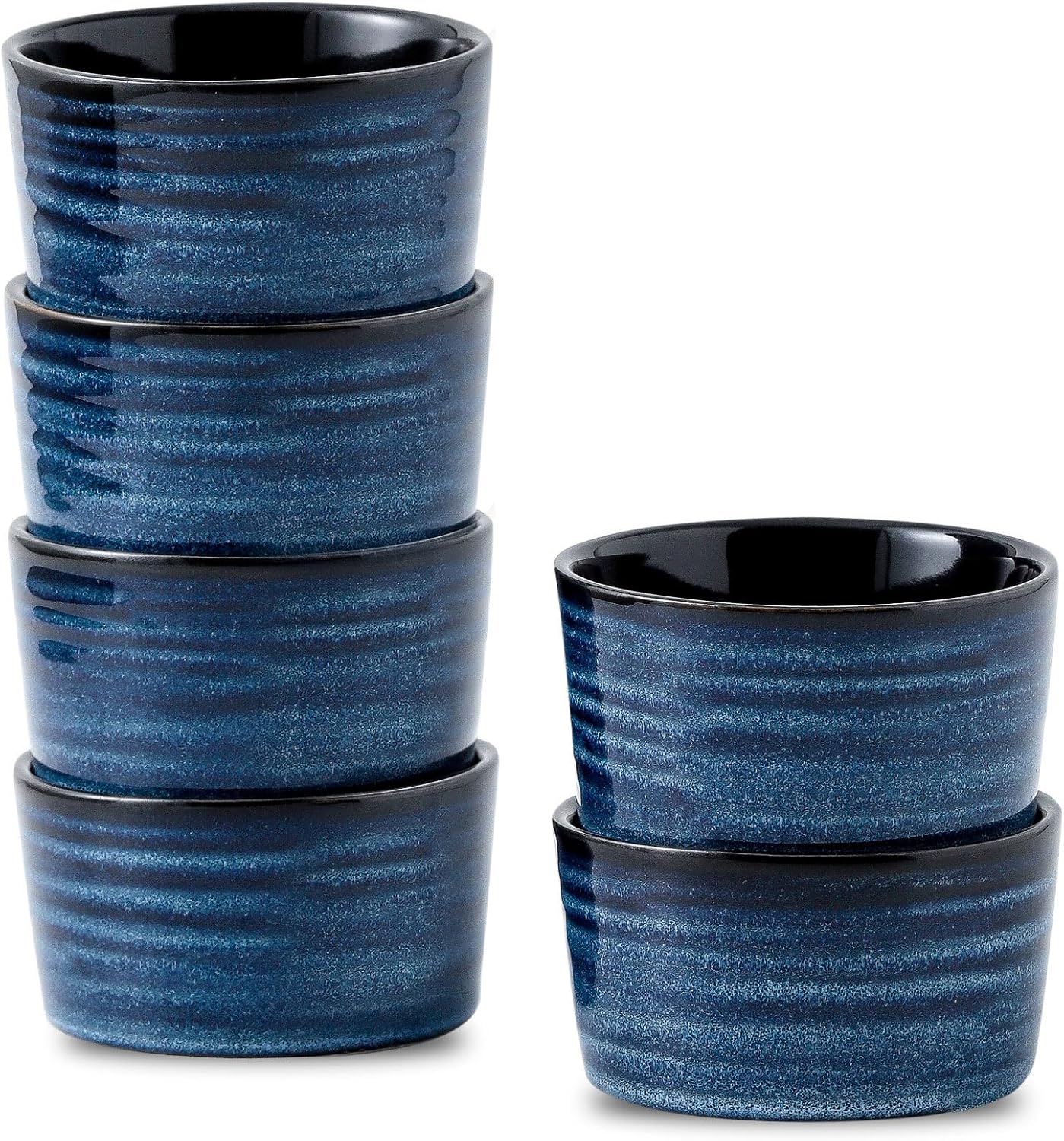 Juego de 6 moldes de cerámica para soufflé de 4 onzas, mini cuencos para hornear para cocina, tazas de salsa de porcelana para creme brulee, pudín,