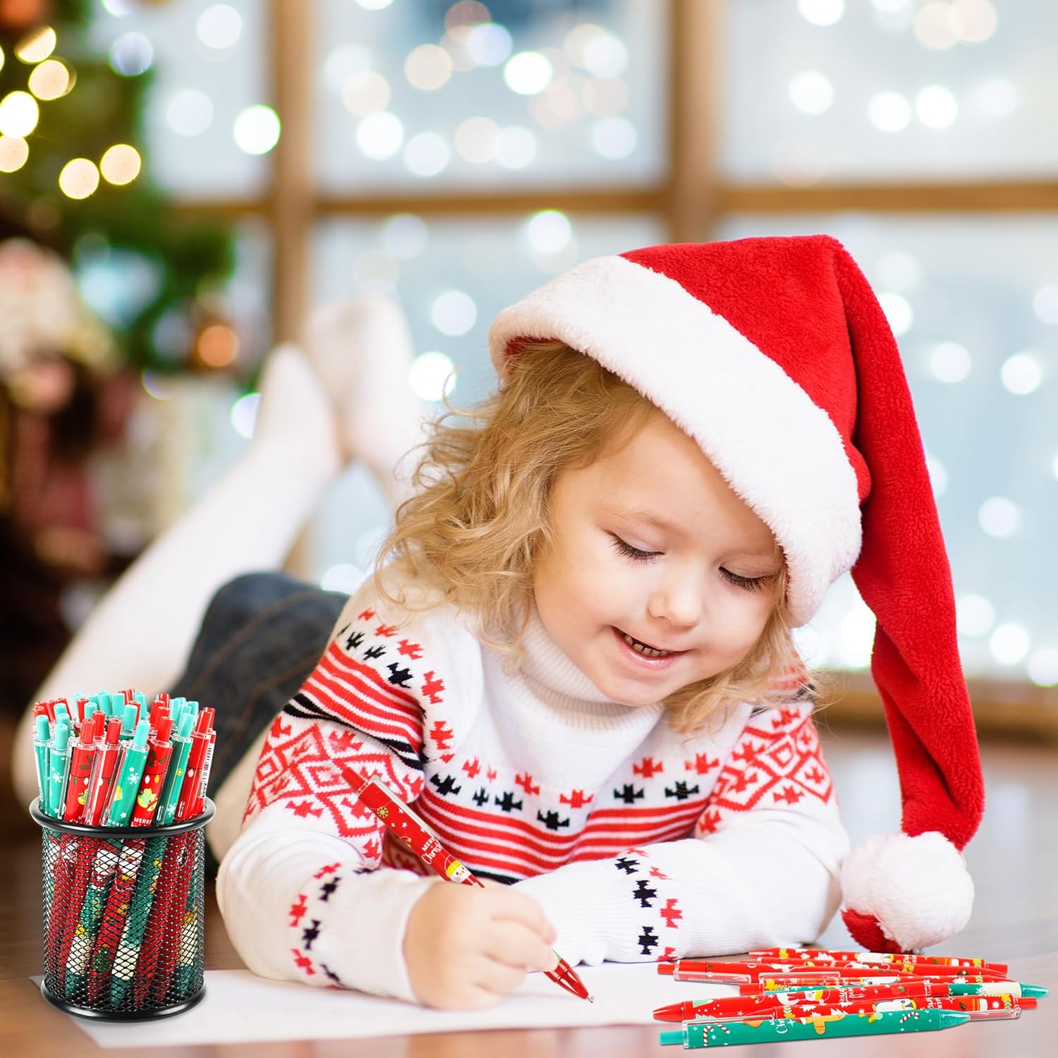 100 bolígrafos de Navidad a granel, bolígrafos retráctiles de Navidad, Papá Noel, muñeco de nieve, árbol de Navidad, bolígrafos de 0.020 in para