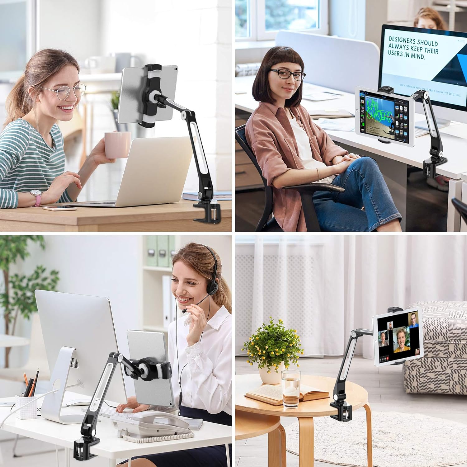 AboveTEK Soporte de escritorio para iPad, soporte ajustable multiángulo para tableta, brazo giratorio de 360, soporte de abrazadera de aluminio para