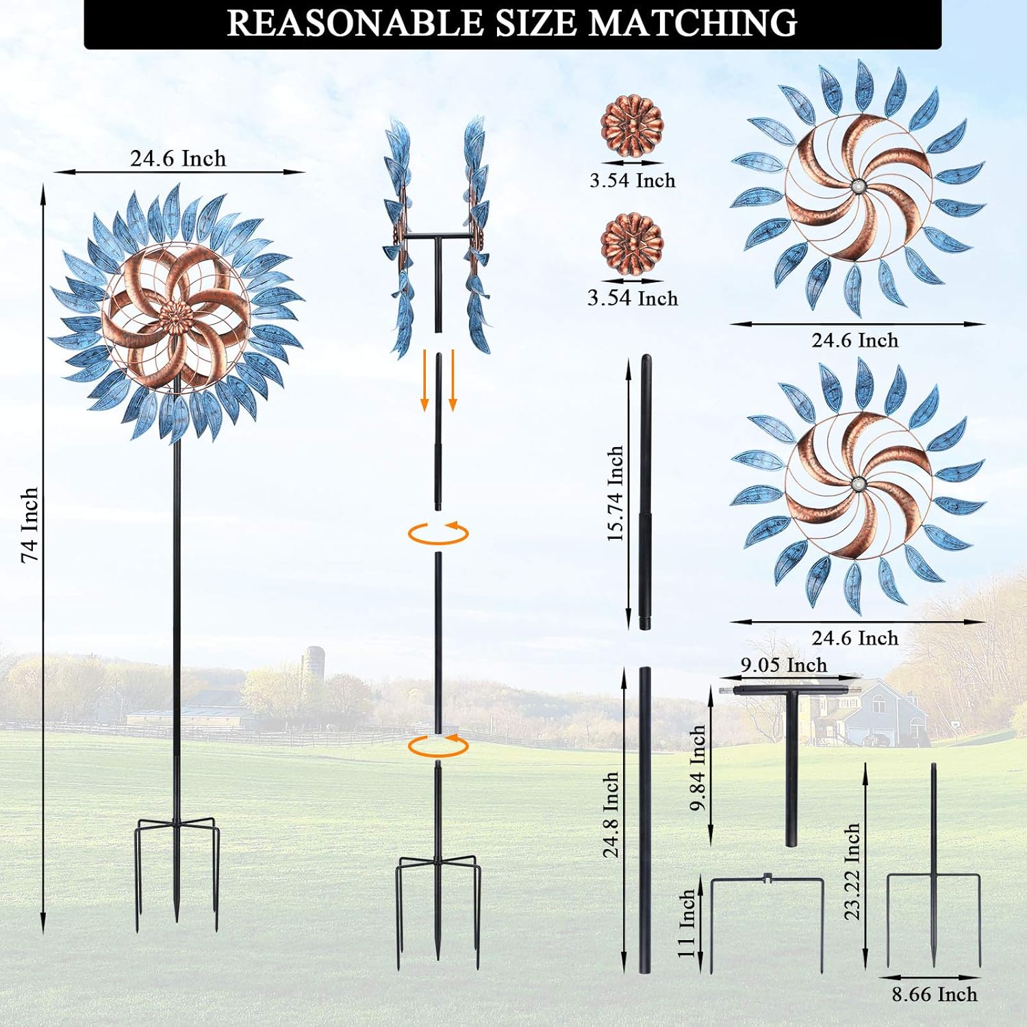VCUTEKA Molino de viento grande de metal para interiores y exteriores, esculturas de viento de dos vías para decoración de jardín y patio